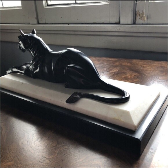 *SOLD*. Bronze Sculpture "Black Panther"Marble Base Vintage Bombay Company - Picture 5 of 10